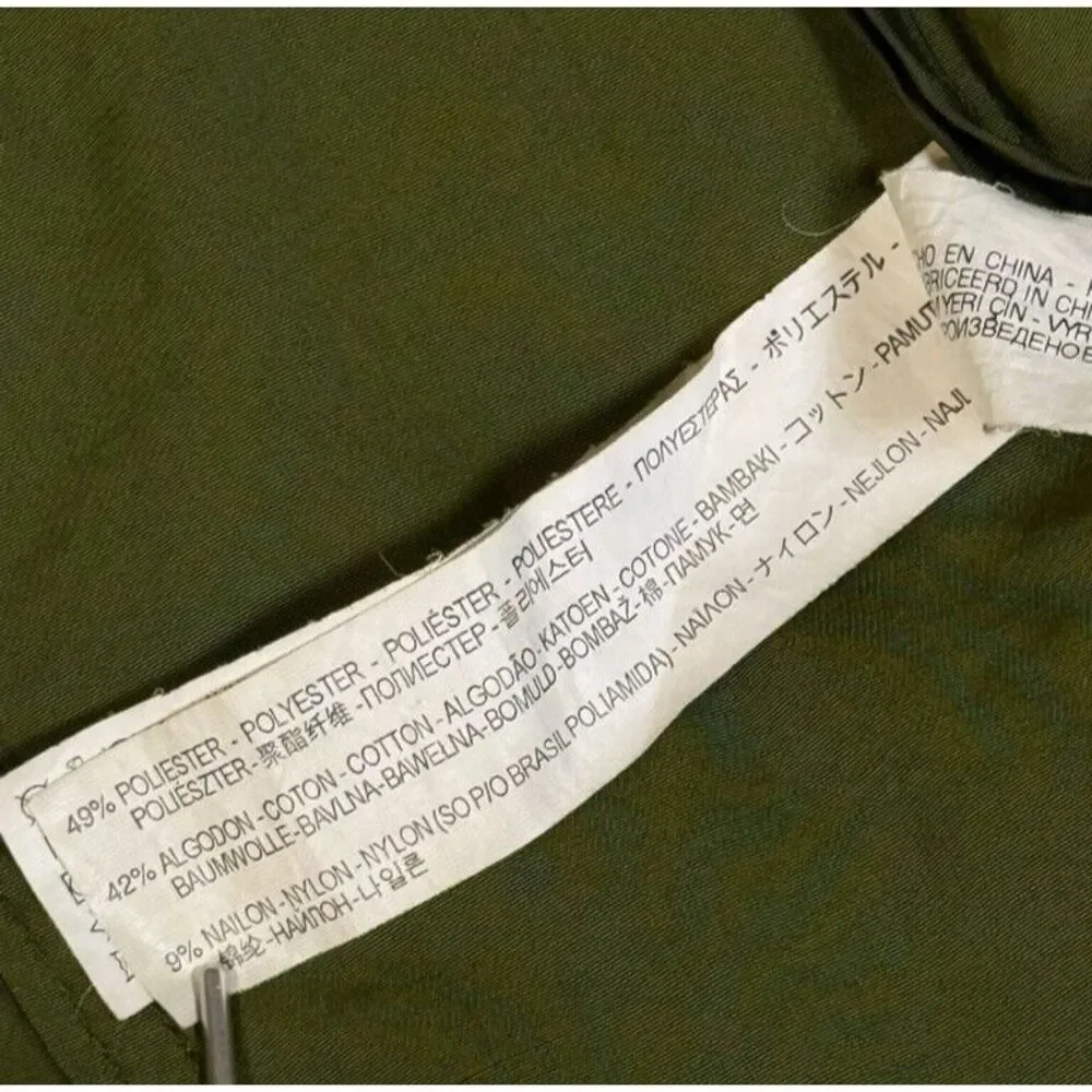 Zara Basic Ladies XL Green Military Jacket Snap Front Pockets Faux Hood‎ Zip